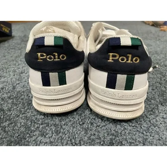 Polo Ralph Lauren Heritage Court II Low Shoes White Blue Leather Mens 7D - Picture 6 of 8